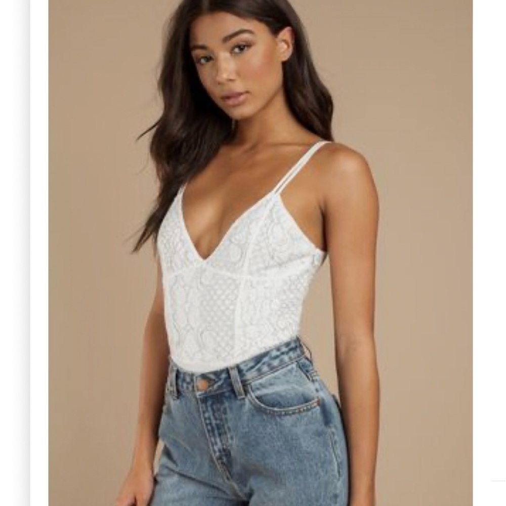 Tobi Call Me Lacey Embroidered Ivory White Lace Bodysuit